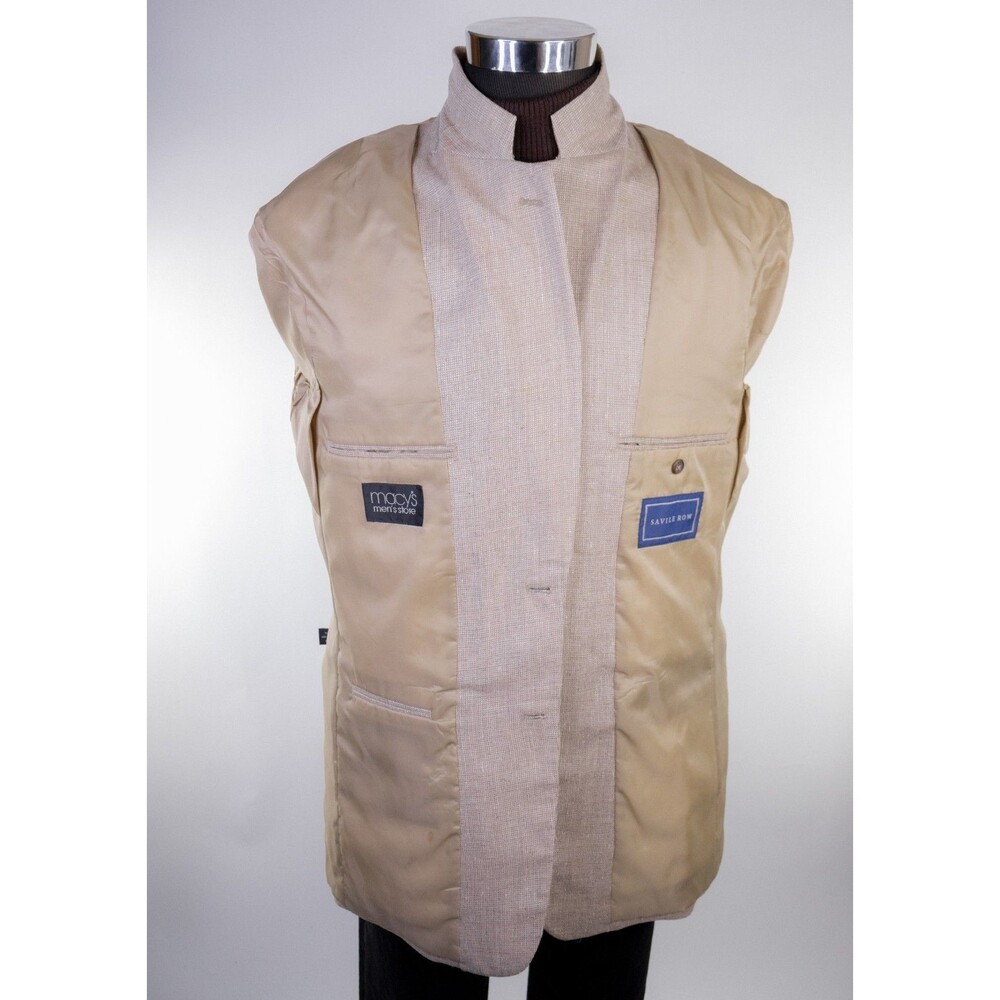 SAVILE ROW Sport Coat Blazer Beige Sz 42L Beige 100% Silk Two Button Jacket - Picture 12 of 15